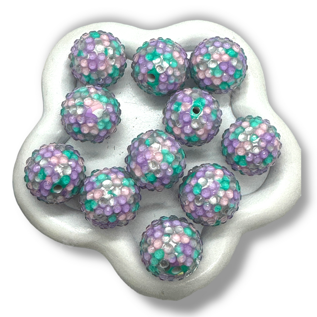 Mermaid 20mm Acrylic Rhinestone Bubblegum Beads - 10pc.