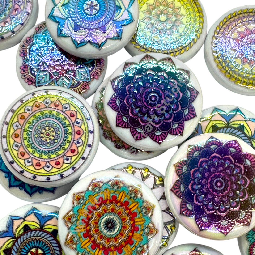 Mandala UV Coated Printed Acrylic 22mm Bead Mix - 10 pc.