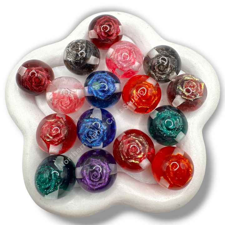 Glitter Rose Luxury Resin 16mm Beads - 20pc. - Choose Color