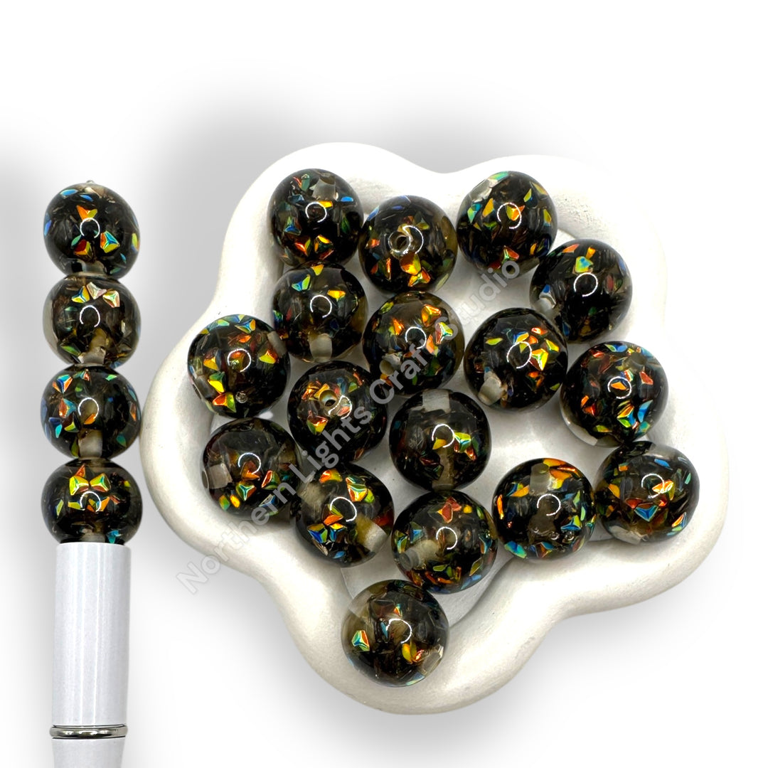 16mm Black Opal Fire Diamond Confetti Beads - 20pc.