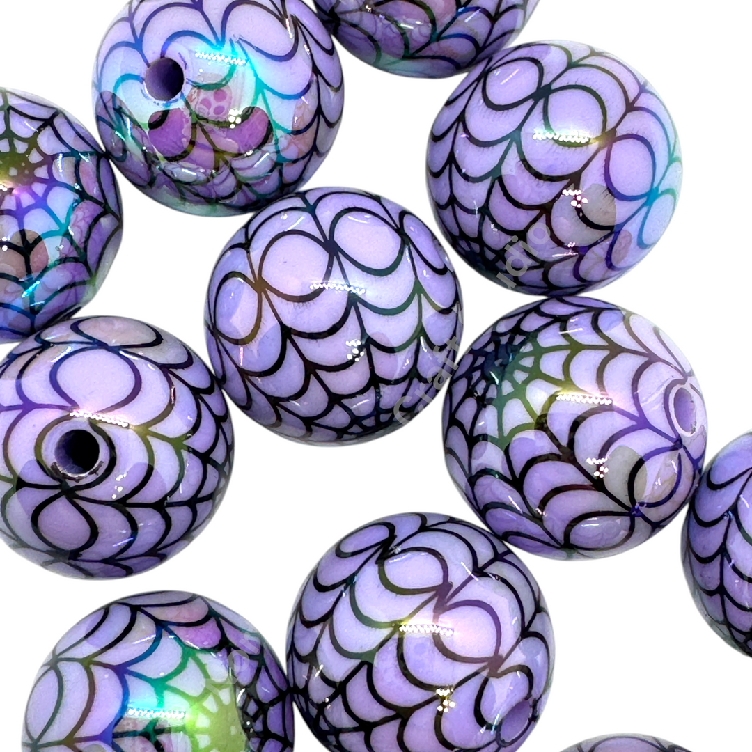 Spider Web  UV Printed 16mm Acrylic Bead Mix - 20pc. Mix