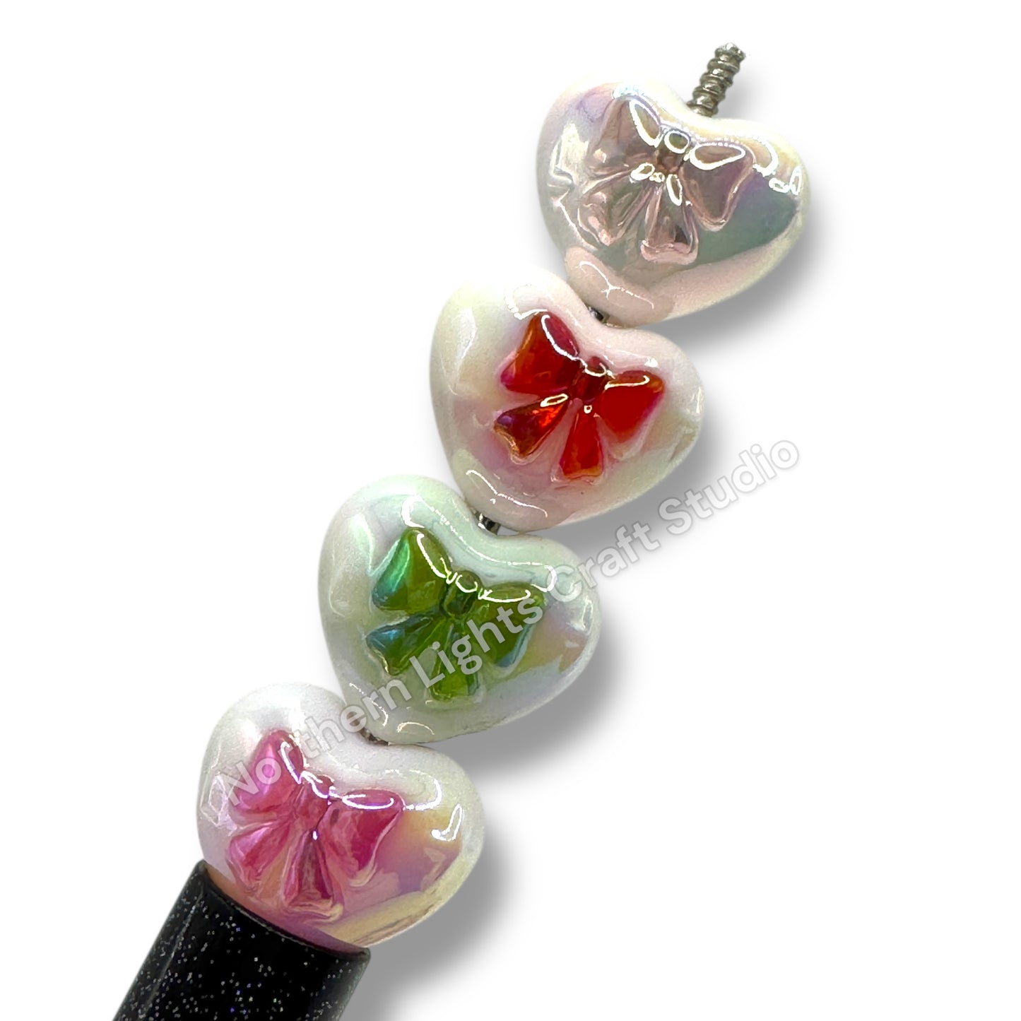 Heart Bow Printed Acrylic Bead Mix - 10 pc.