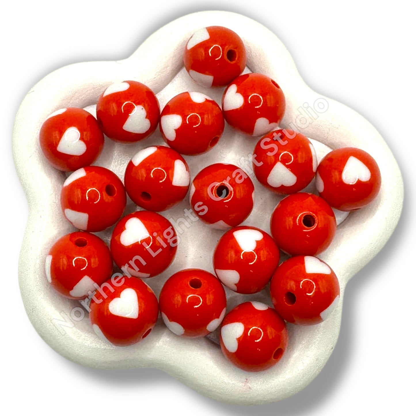 Heart Printed 16mm Acrylic Beads - 20pc. - Choose Style