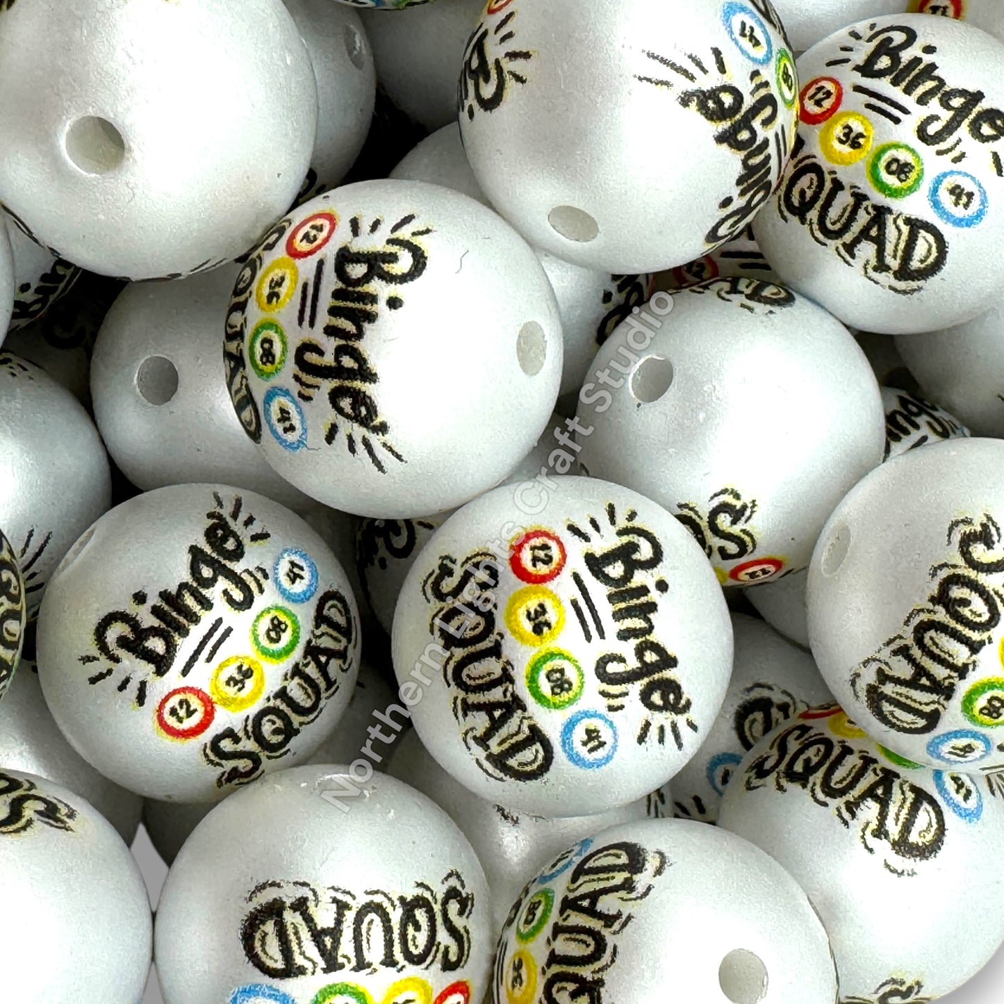 Bingo Printed Matte White 16mm Acrylic Beads - 20pc.