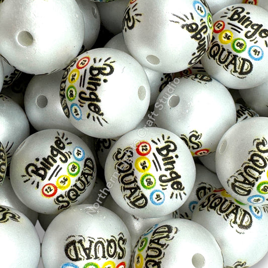 Bingo Printed Matte White 16mm Acrylic Beads - 20pc.