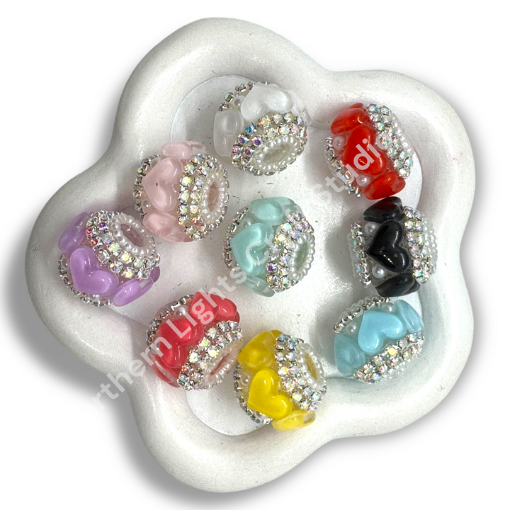 Fancy Heart and Rhinestone Acrylic 20mm Charm Bead  -10pc. mix