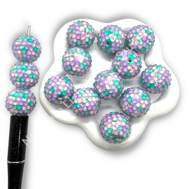 Mermaid 20mm Acrylic Rhinestone Bubblegum Beads - 10pc.