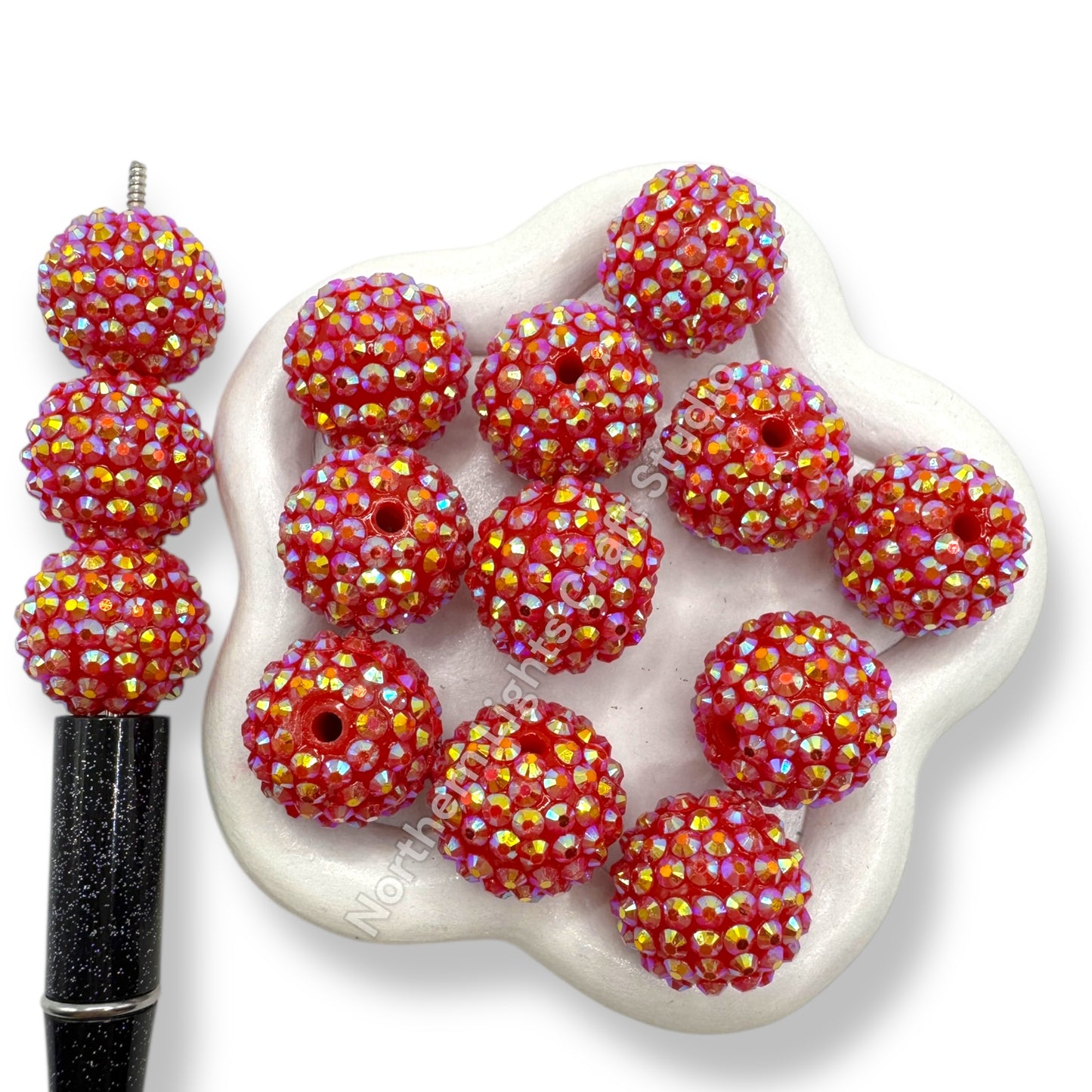 Red AB 20mm Acrylic Rhinestone Bubblegum Beads - 10pc.