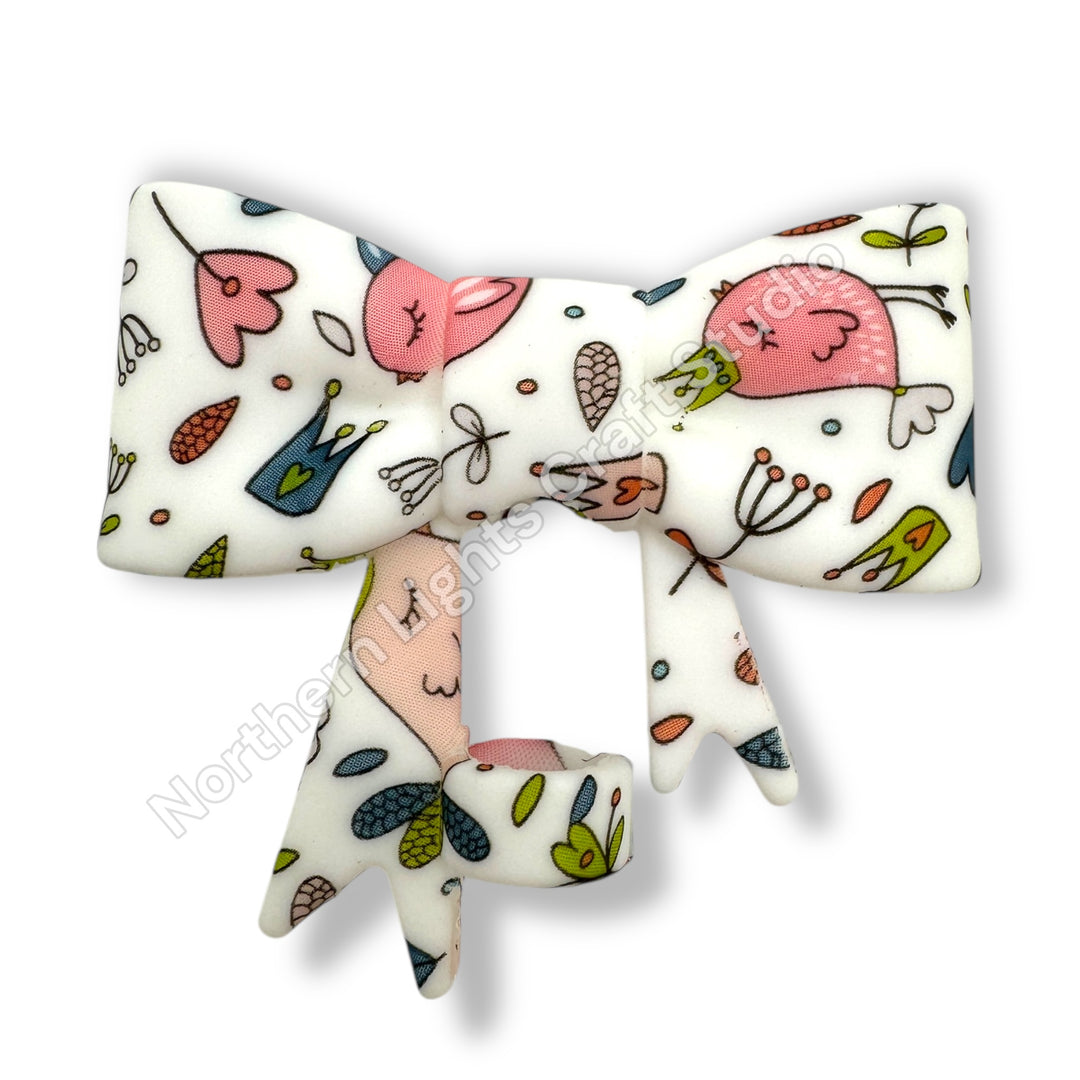 Floral Printed Silicone Bow Straw Cap Topper