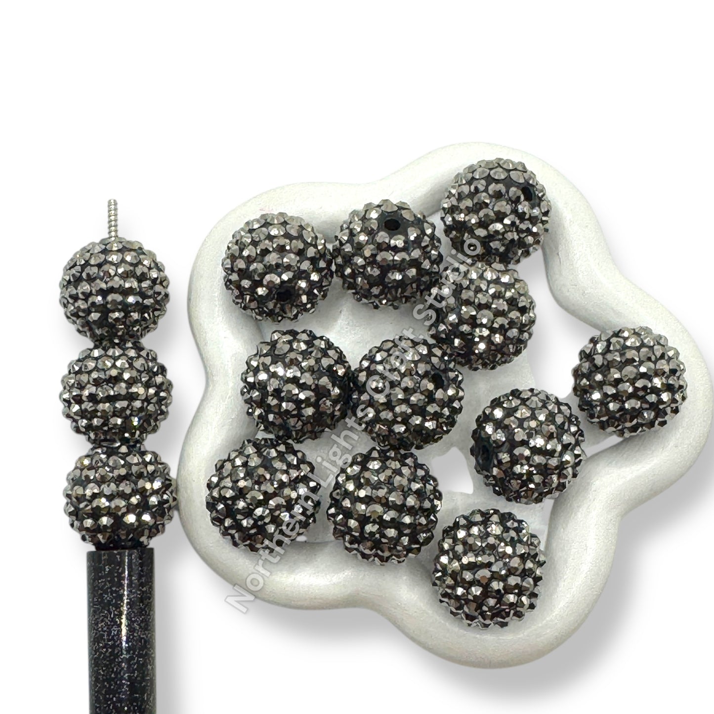 Gunmetal Acrylic Rhinestone Bubblegum Beads - 10pc.