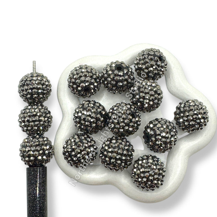 Gunmetal 20mm Acrylic Rhinestone Bubblegum Beads - 10pc.