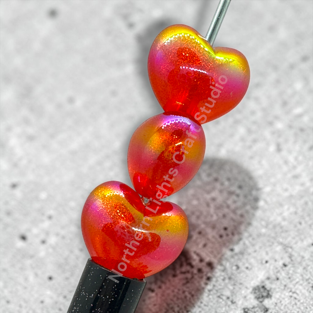 Puffy Glitter Galaxy Red UV Acrylic Hearts - 10 pc.