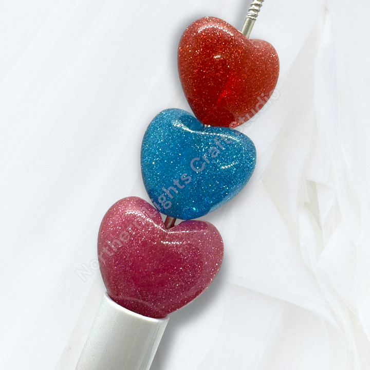 Glitter Dust Acrylic Heart Beads -10pc.