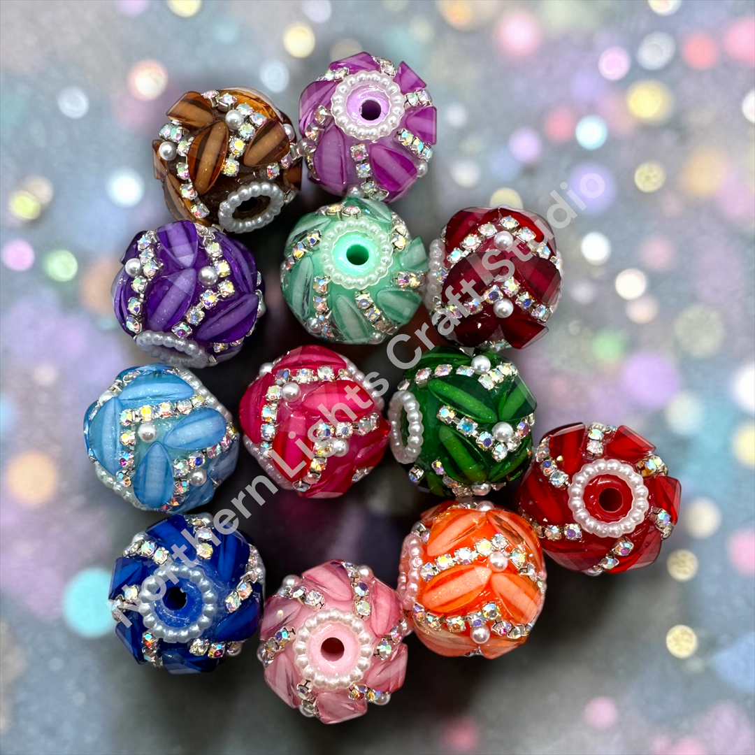 Fancy Rhinestone Diagonal 20mm Beads -10pc. Mix
