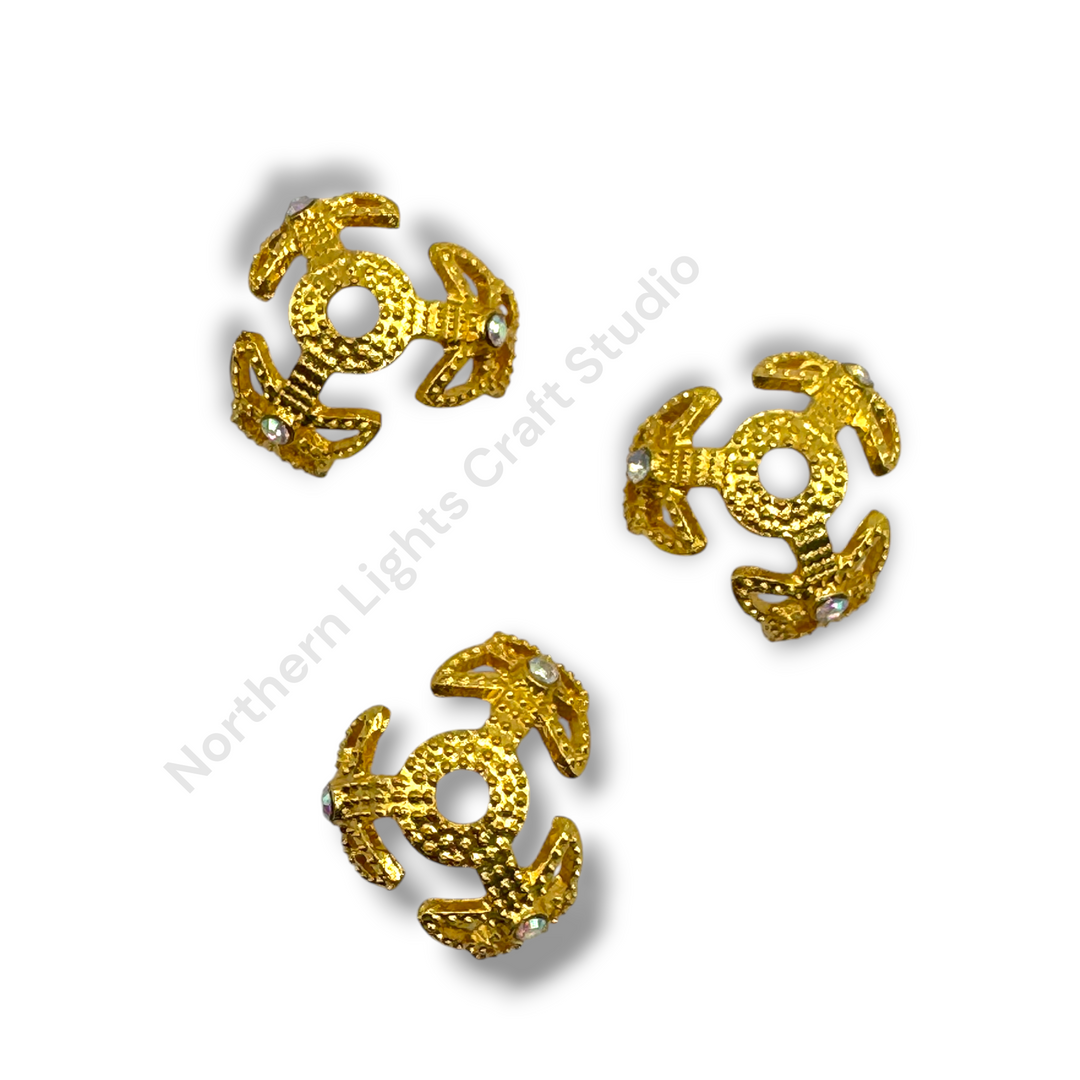 Metal Butterfly With Crystal 16mm Bead Cap  - 10pc.
