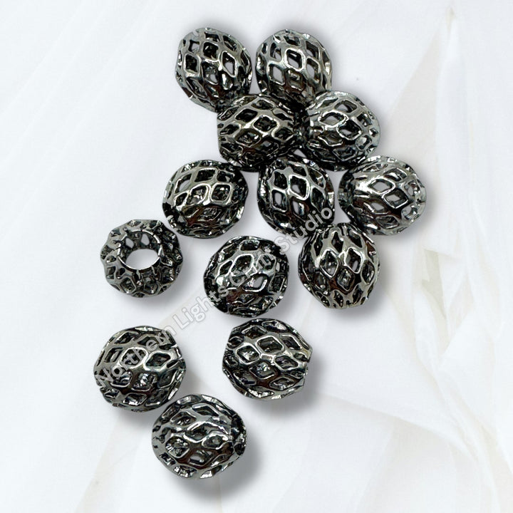Lattice Design Metal Round 6mm Spacer Beads for Pens or Jewelry - 25pc.