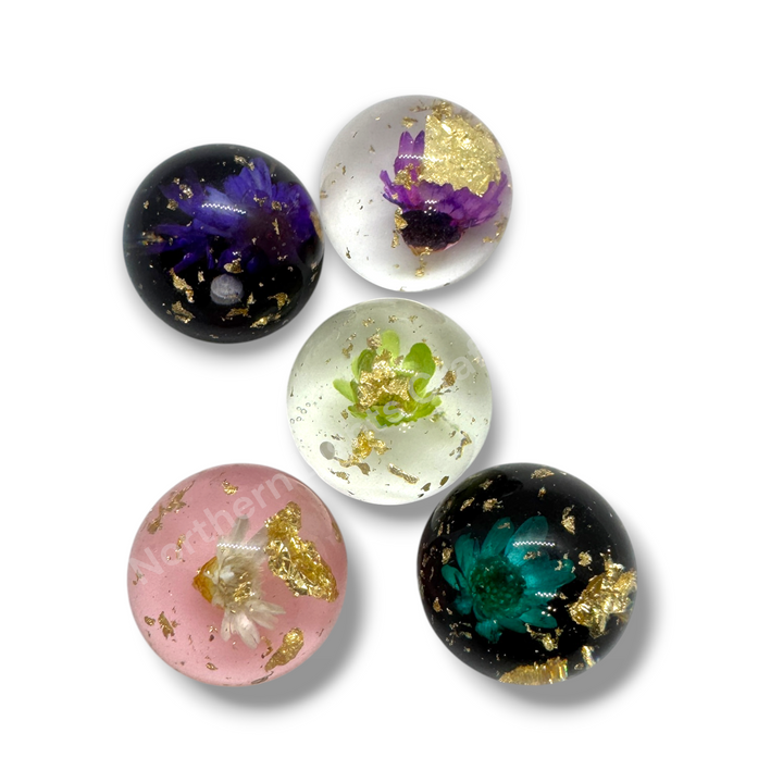 Mini Flower Gold Flake 20mm Globe Pen Topper - 5pc. Mix LIMITED QUANTITY