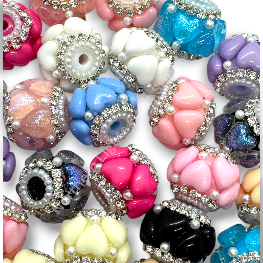 18mm Heart Charm Acrylic Bead -10pc Mix