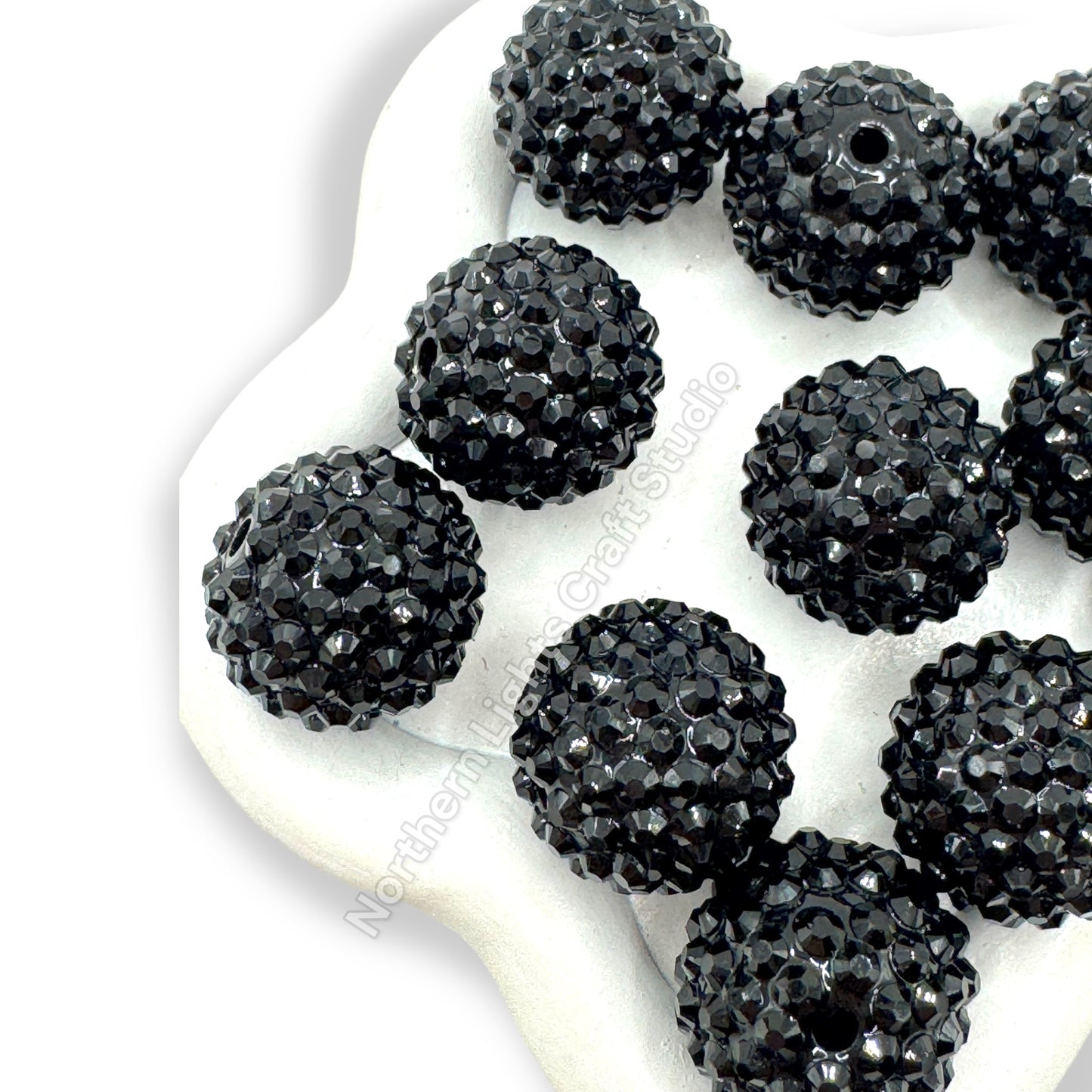 Black 20mm Acrylic Rhinestone Bubblegum Beads - 10pc.