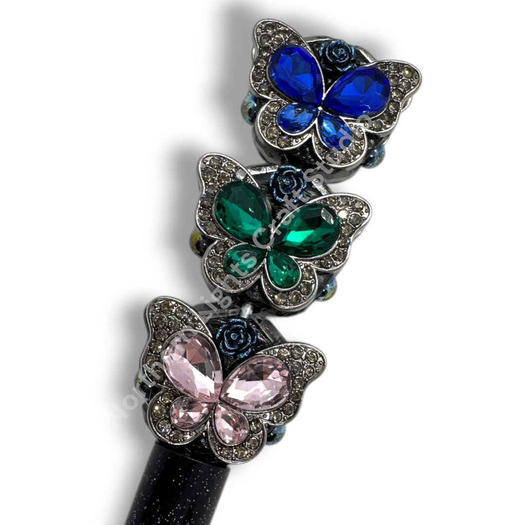 Fancy Crystal Butterfly Gunmetal Clay Base Beads - 1pc.