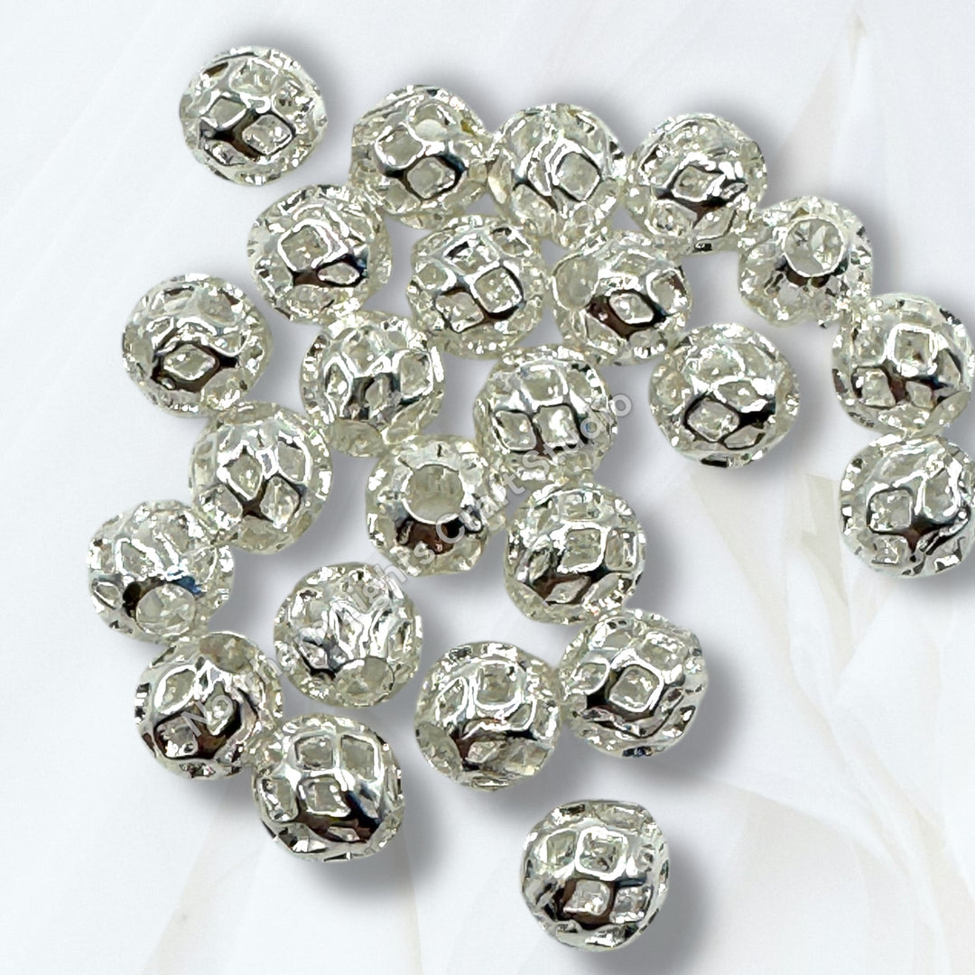 Lattice Design Metal Round 8mm Spacer Beads for Pens or Jewelry - 25pc.