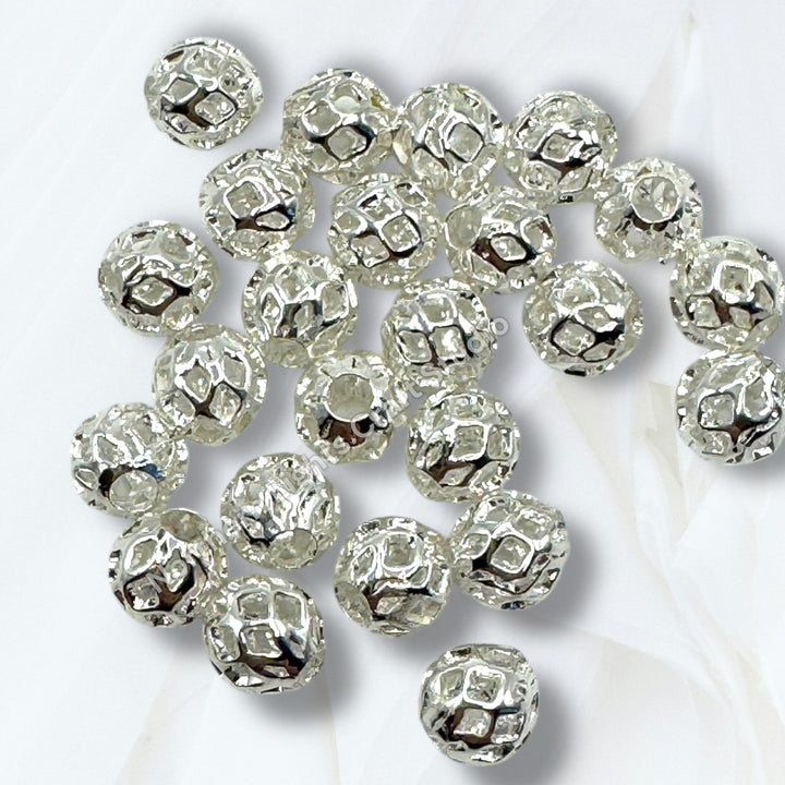 Lattice Design Metal Round 8mm Spacer Beads for Pens or Jewelry - 25pc.