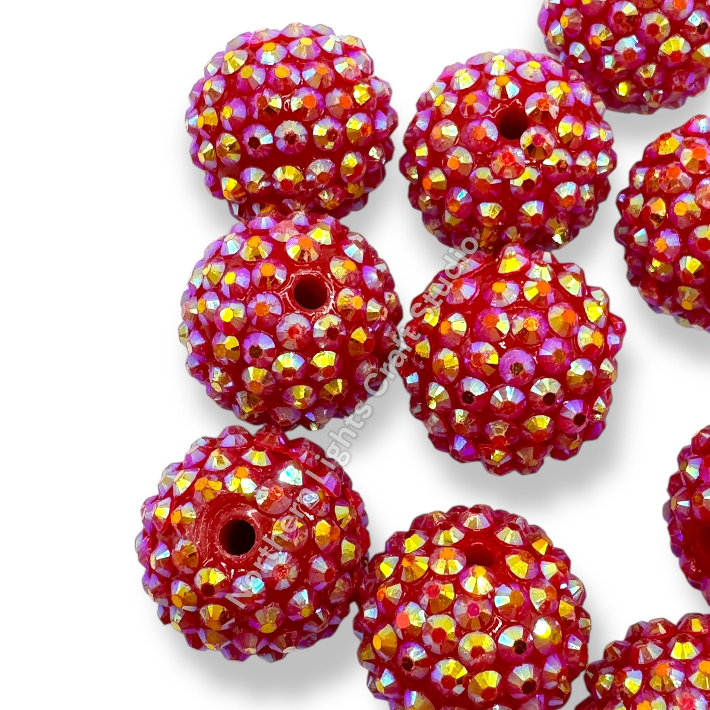 Red AB 20mm Acrylic Rhinestone Bubblegum Beads - 10pc.