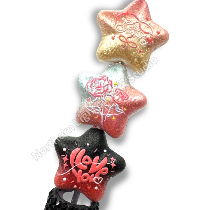 Puffy Star Valentine Theme 20mm Acrylic Beads - 10pc.