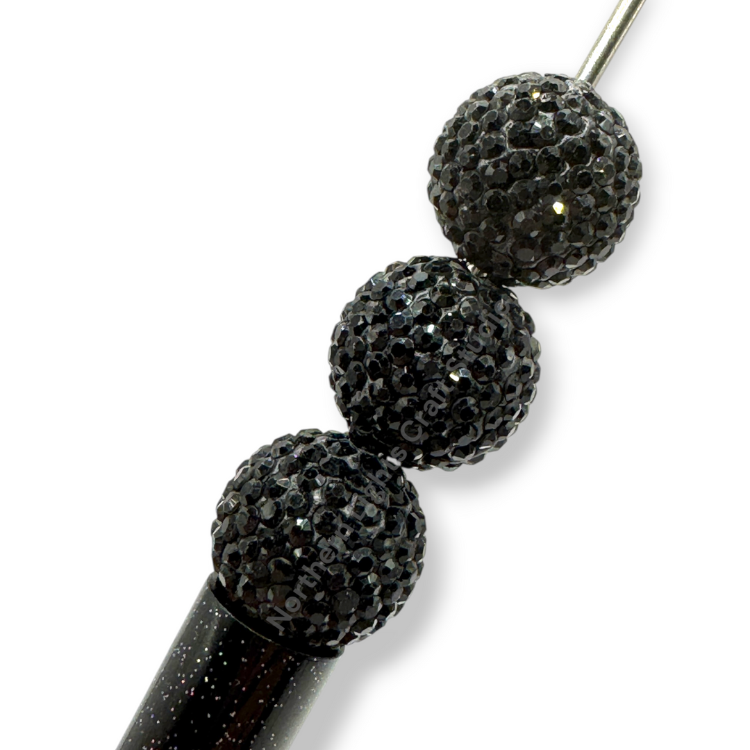 Black Rhinestone Clay Base 16mm Beads- 10pc.