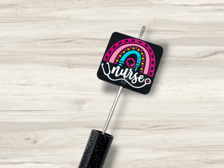 Nurse Rainbow Black Silicone Focal Bead