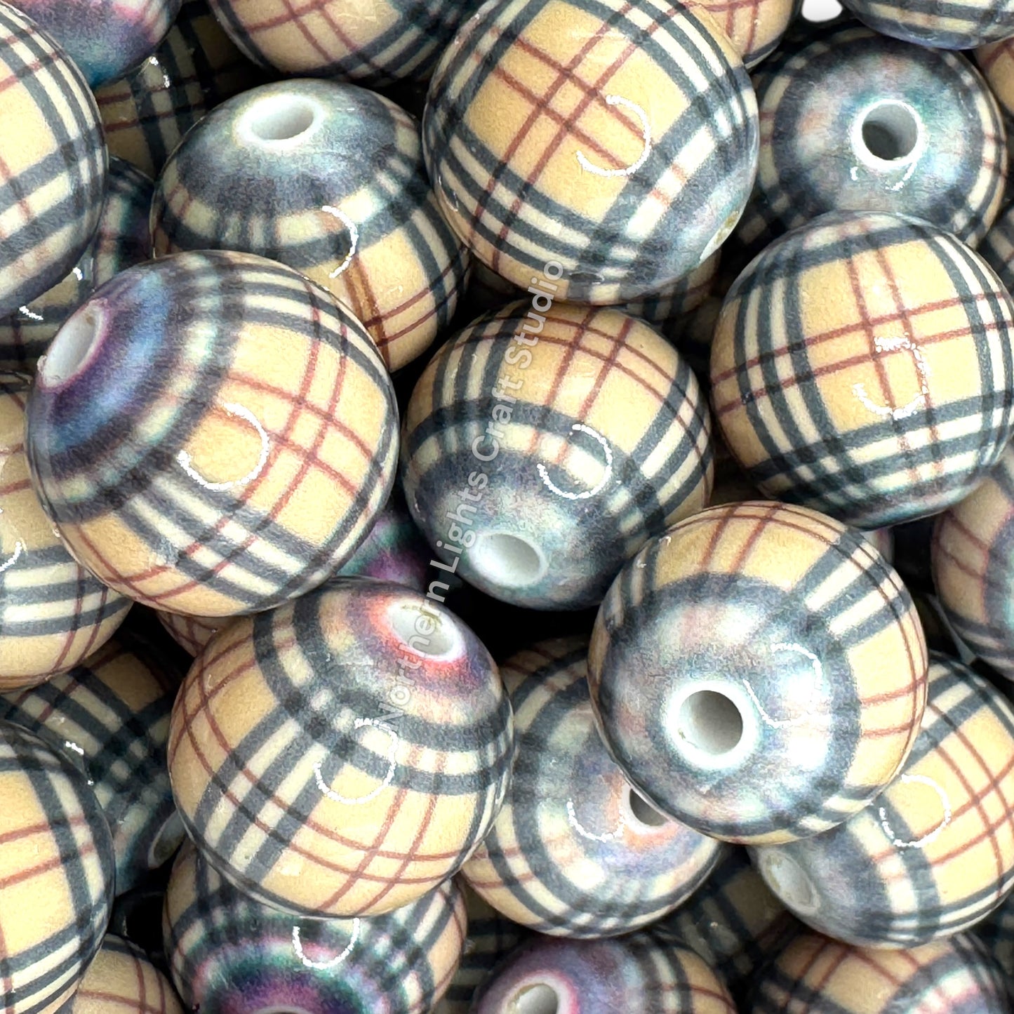 Plaid Print 16mm Bead - 10 pcs.