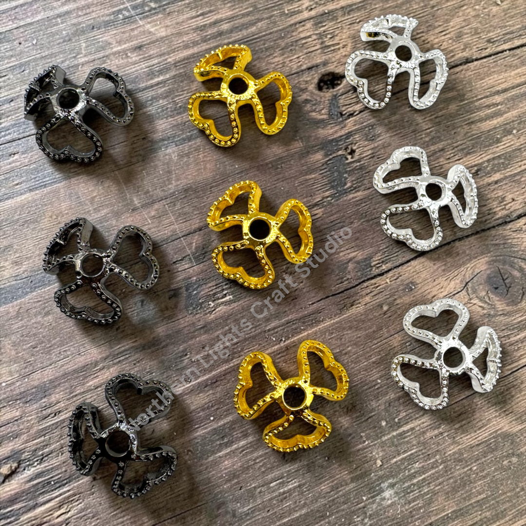 Heart Trio Metal Alloy 16mm Bead Cap  - 20pc.