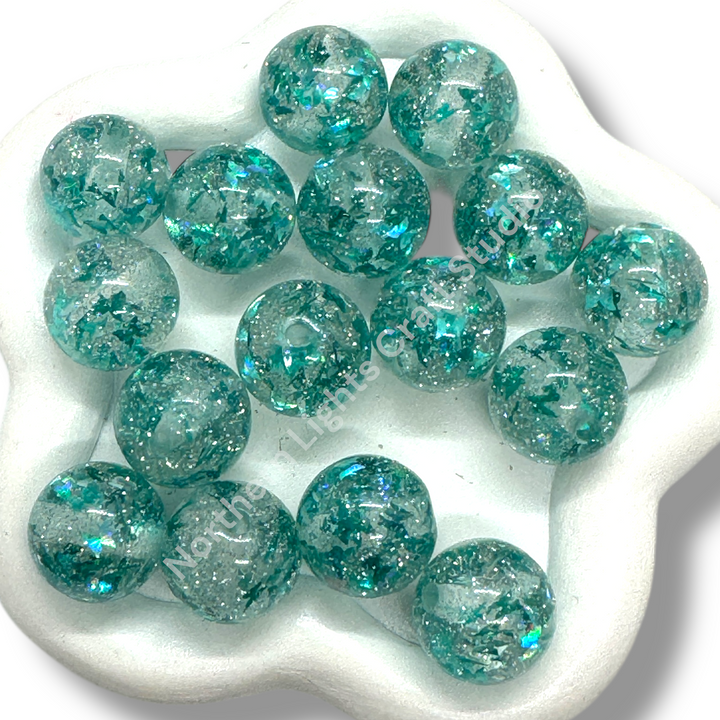 Glitter Foil Teal Butterfly Beads 16mm - 20pc.