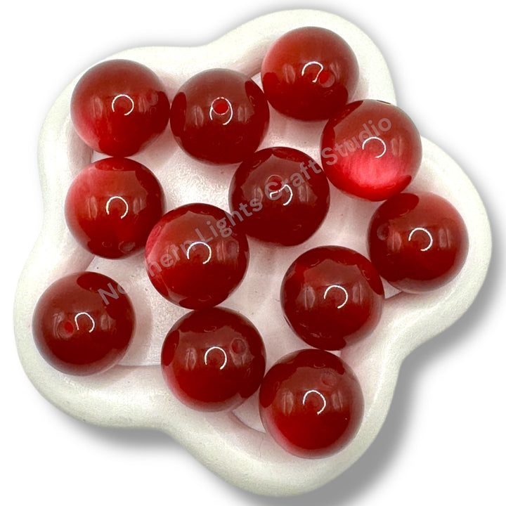 Red Cat Eye Shiny 20mm Beads -10 pc.