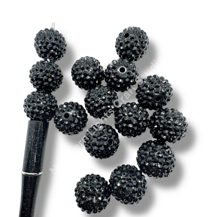 Black 20mm Acrylic Rhinestone Bubblegum Beads - 10pc.
