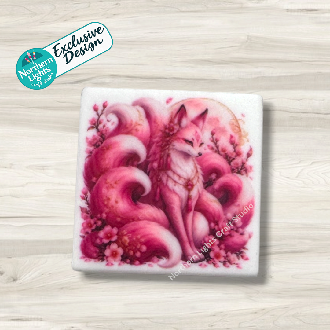 Pink Nine Tail Fox Printed Silicone Focal - Exclusive Design!