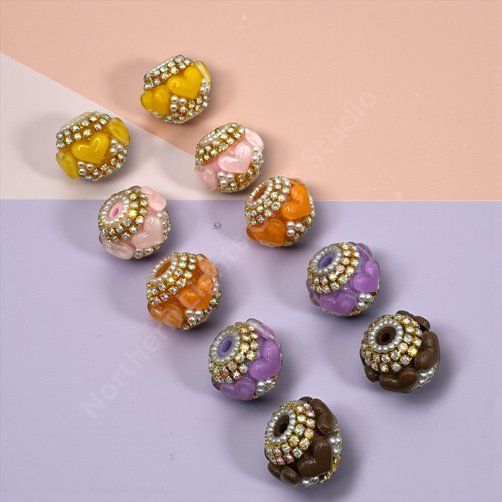 Acrylic Heart Charm With Gold Rhinestone Chain Bead Mix - 10pc. Mix