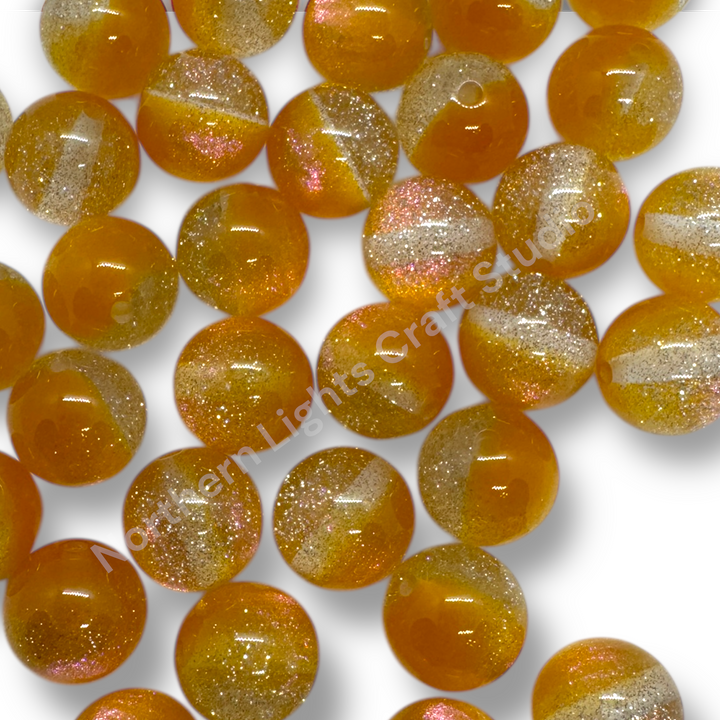 Golden Sunset Glittery Galaxy  16mm Acrylic Bead - 20pc.