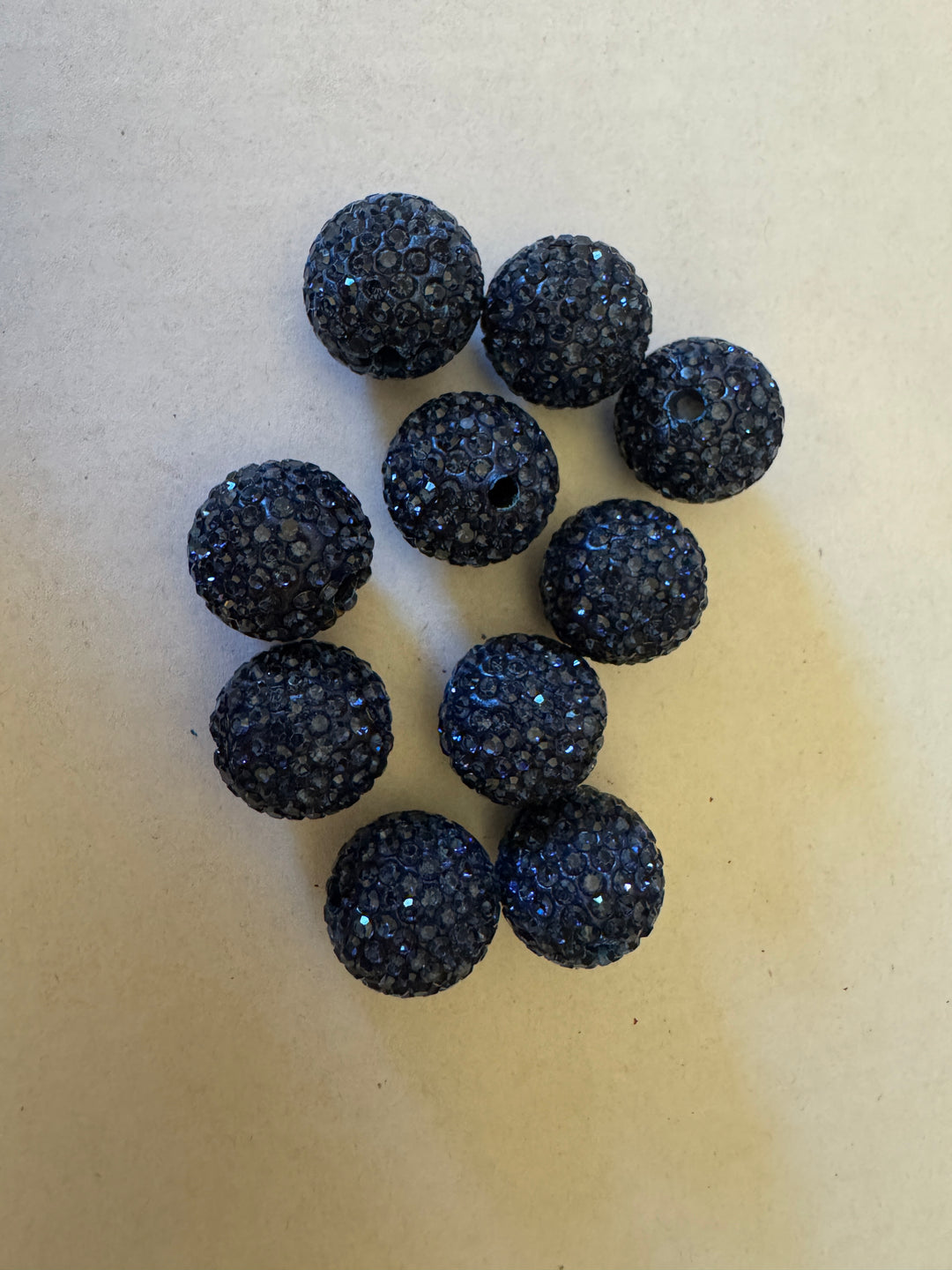 Deep Blue Rhinestone Clay Base Beads-16mm - 10pc.