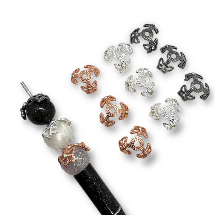 Metal Butterfly With Crystal 16mm Bead Cap  - 10pc.