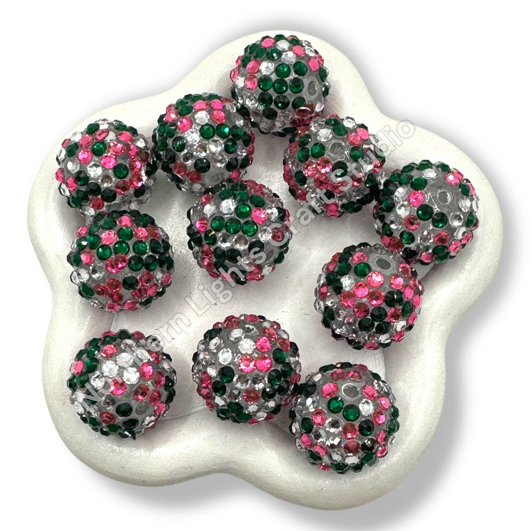 Pink and Green  Multicolor 20mm Acrylic Rhinestone Bubblegum Beads - 10pc.