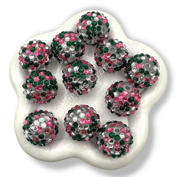 Pink and Green  Multicolor 20mm Acrylic Rhinestone Bubblegum Beads - 10pc.