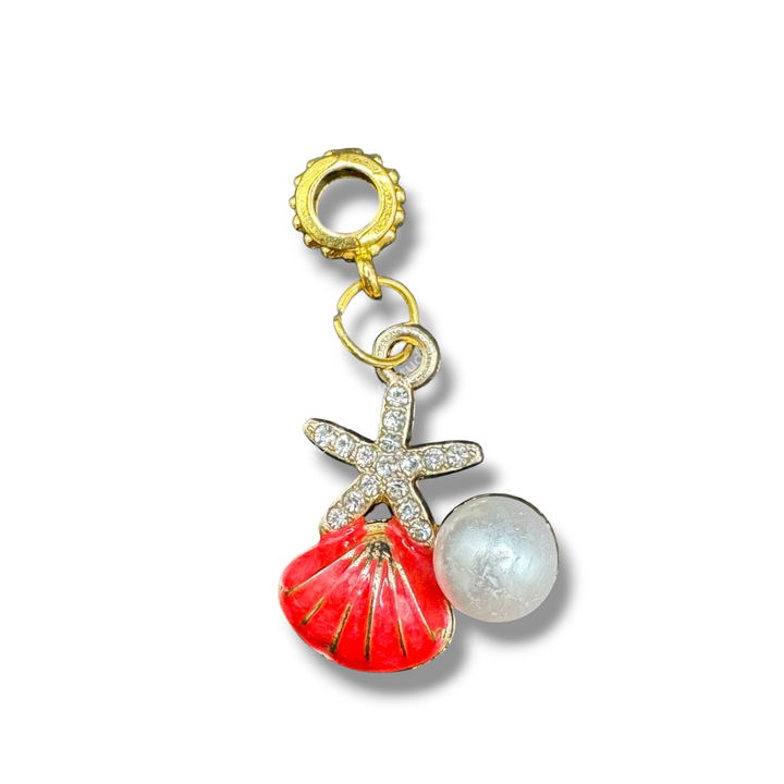 Seashell and Pearl Bail Bead with Attached Dangle - 5pc.