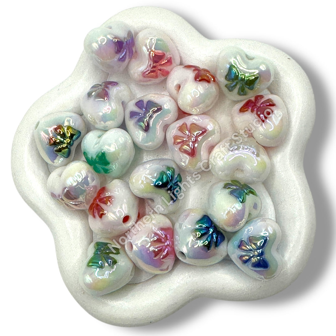 Heart Bow Printed UV Acrylic Bead Mix - 20 pc.