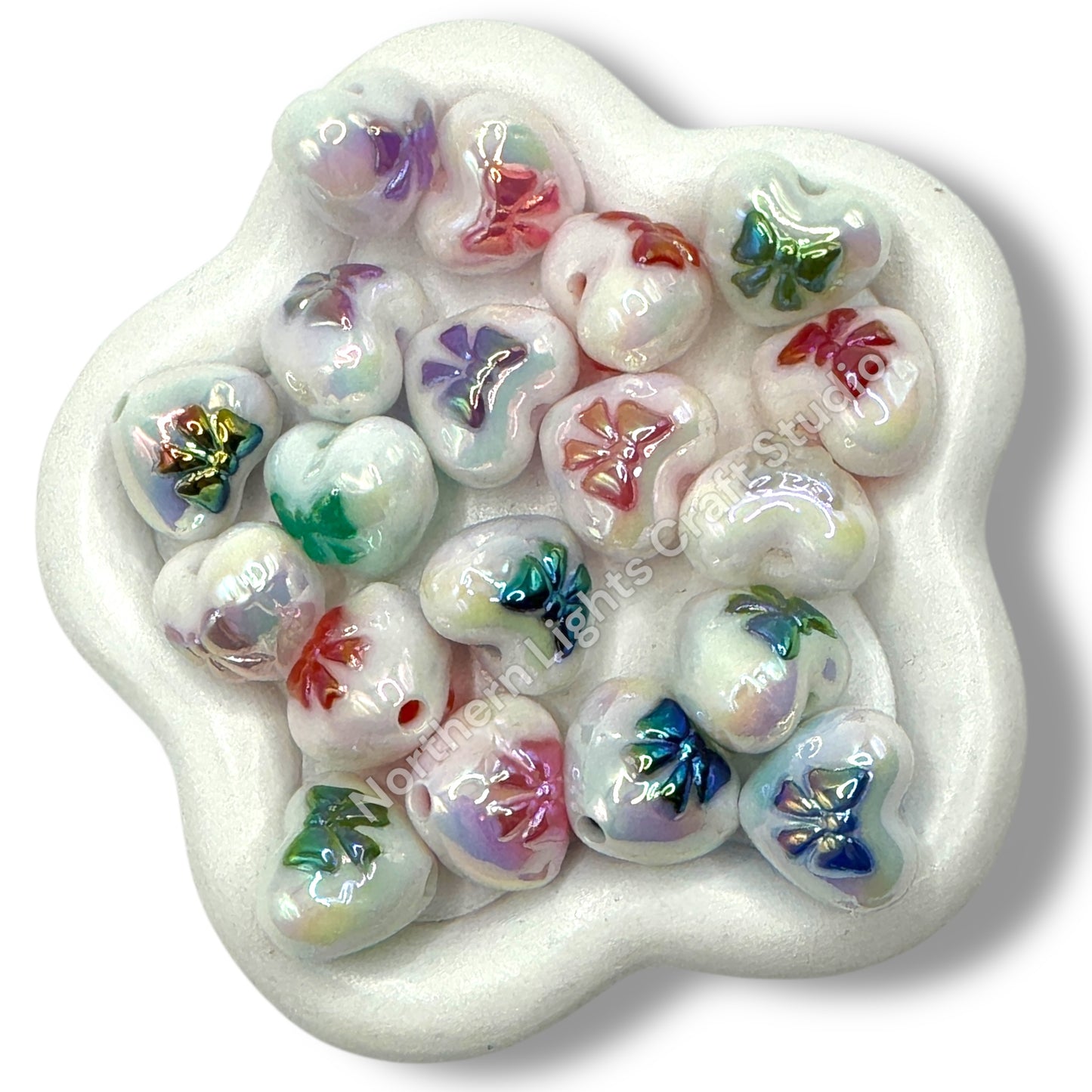 Heart Bow Printed Acrylic Bead Mix - 10 pc.
