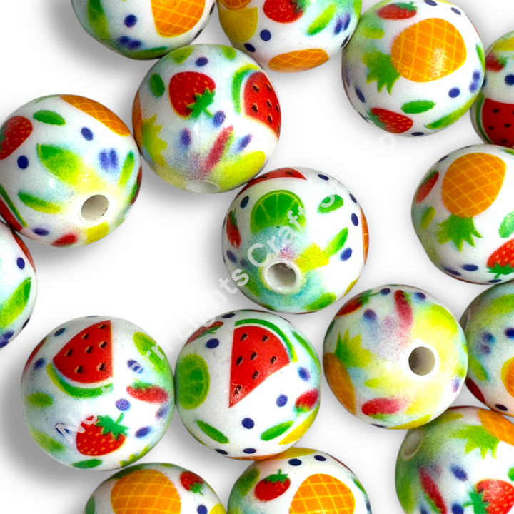Fruit Printed Mix Matte White 16mm Acrylic Beads - 20pc.