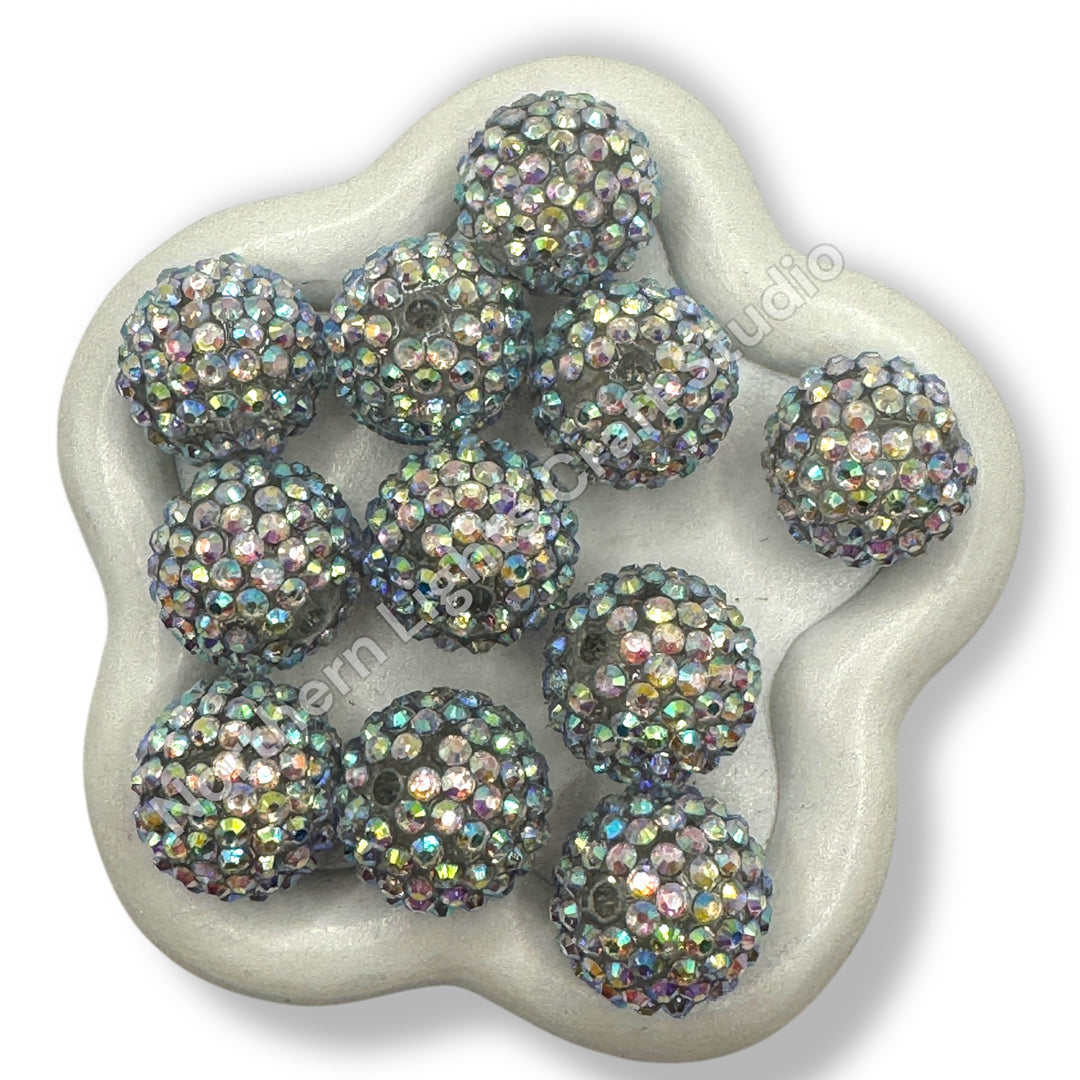 Silver AB 20mm Acrylic Rhinestone Bubblegum Beads - 10pc.