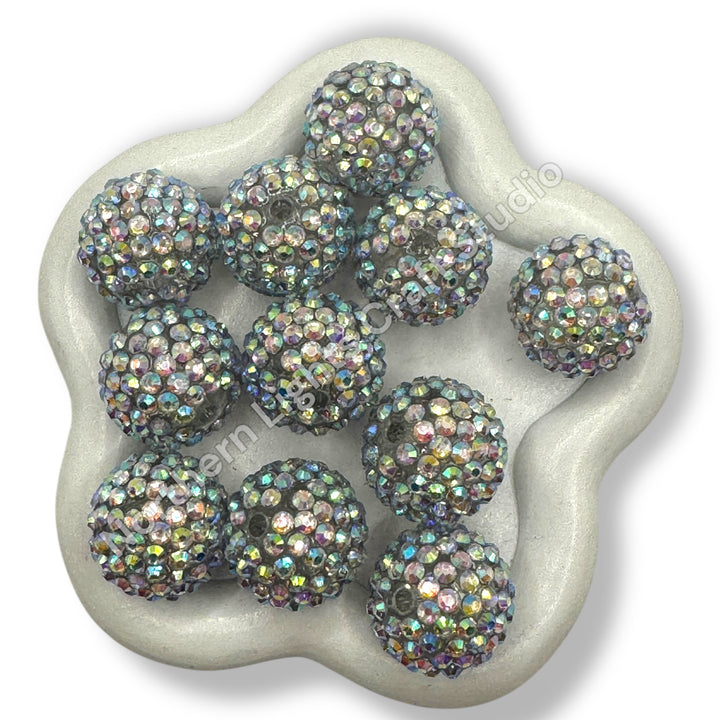Silver AB 20mm Acrylic Rhinestone Bubblegum Beads - 10pc.