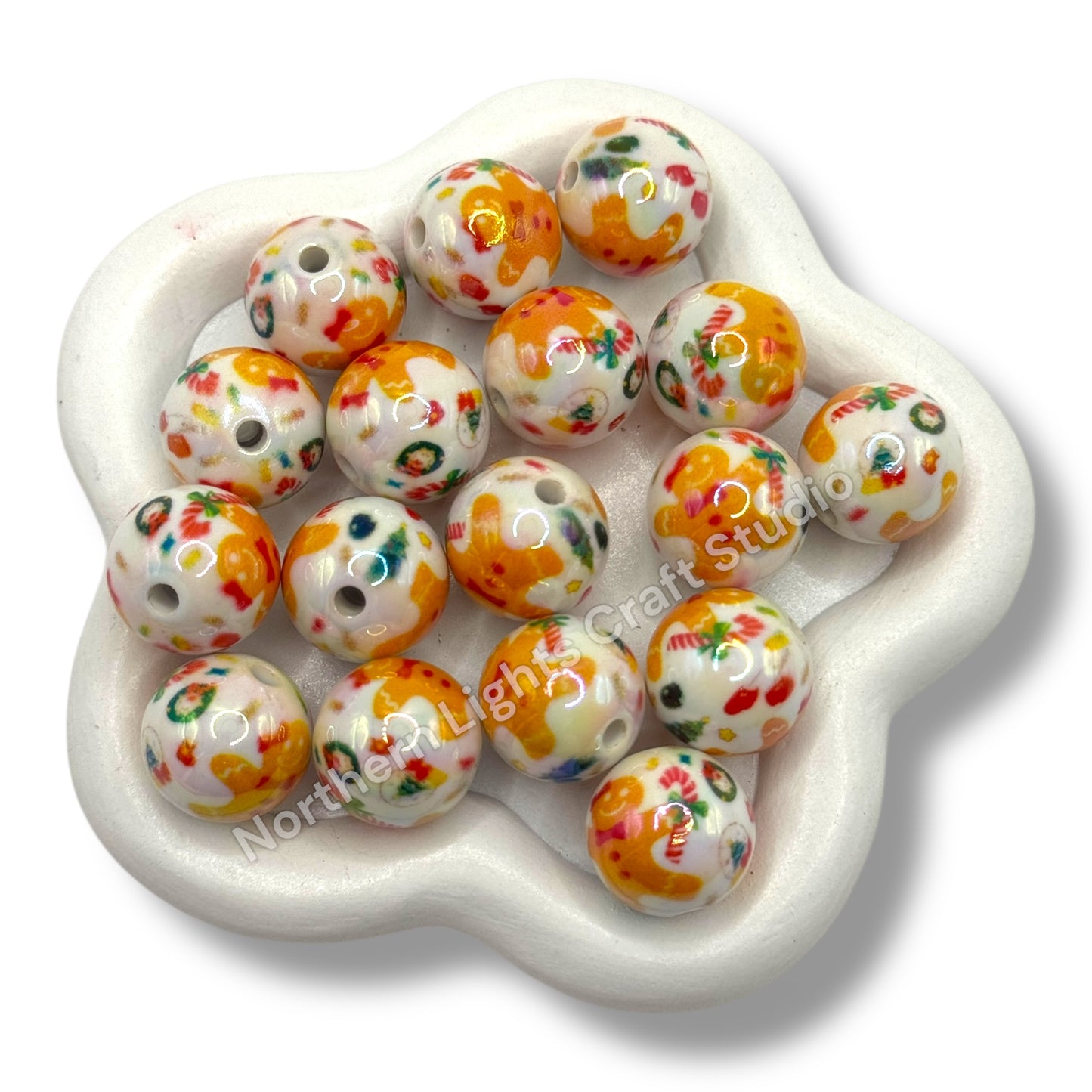 Christmas Themed  Printed Acrylic 16mm Bead -10 pc. -Choose Style