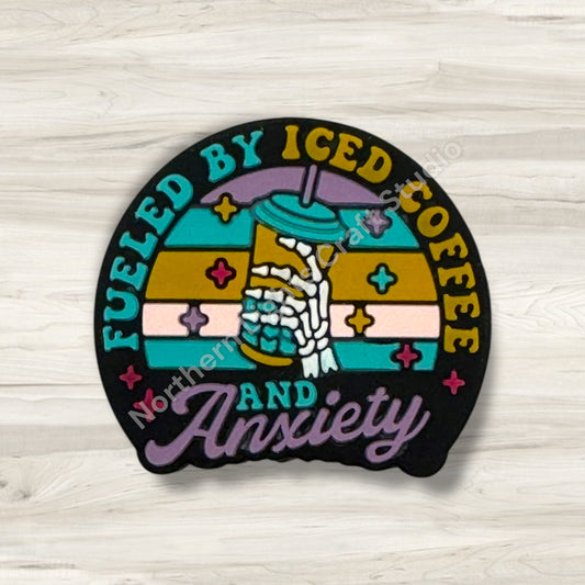 Fueled By Ice Coffee and Anxiety Silicone Focal Bead, Sarcastic Bead, Anxiety Focal